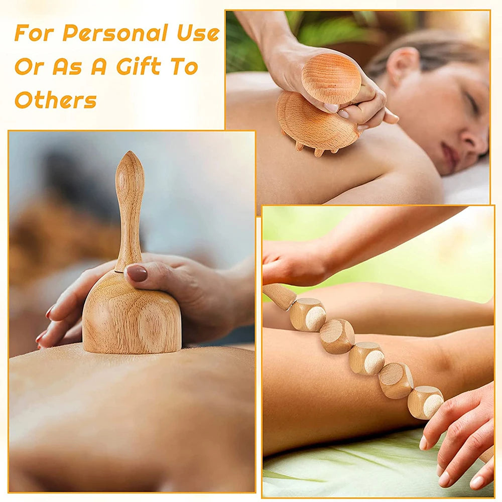 6-in-1 Wood Therapy Tool | Lymphatic, Anti-Cellulite, Muscle Roller - Merelux Store