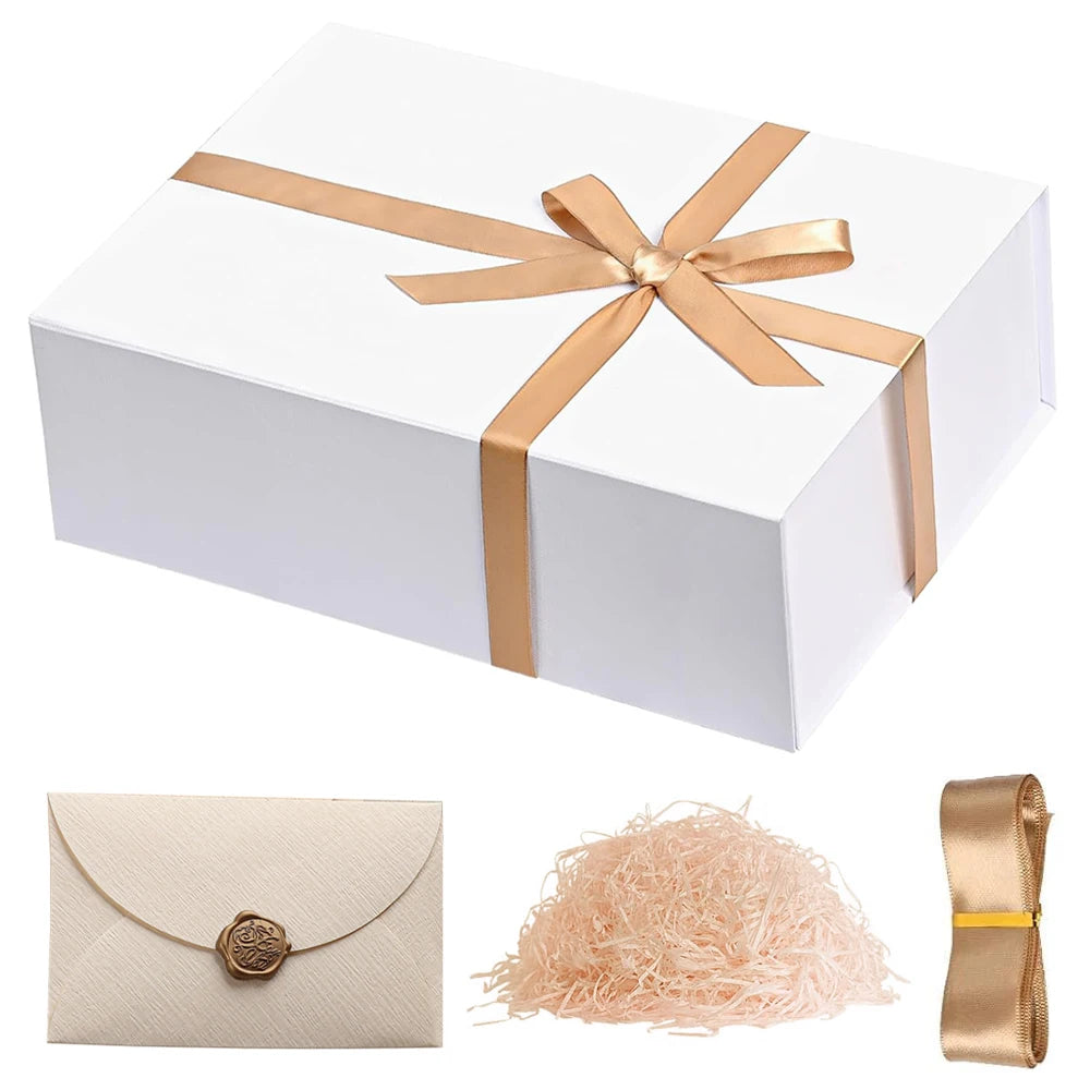 1pc Large Black Gift Box – 10.5 x 7.2 x 3 Inch, Magnetic Lid, Ribbon & Fille