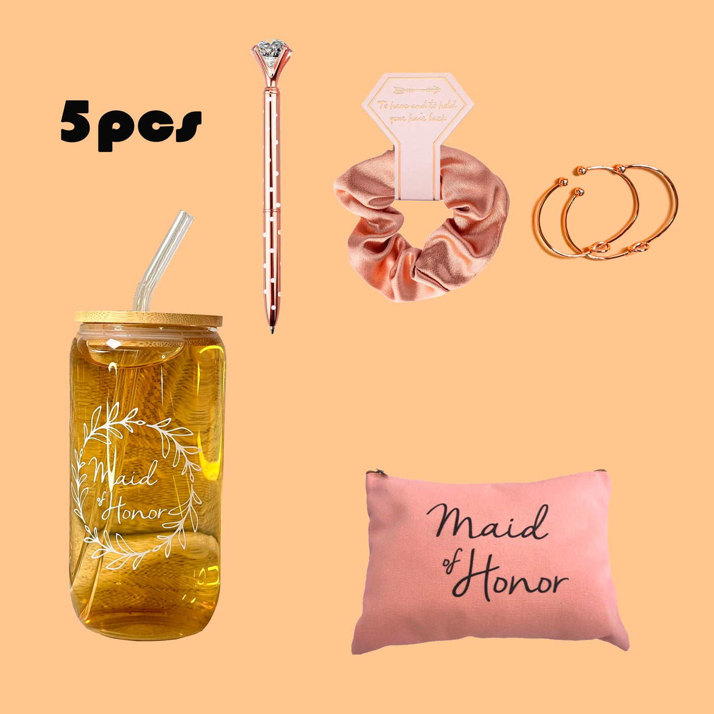 Bridesmaid Proposal Set | 16oz Glass Cups, Makeup Bags, Wedding Gifts