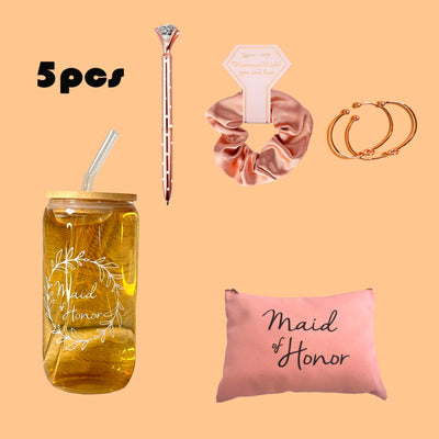 Bridesmaid Proposal Set | 16oz Glass Cups, Makeup Bags, Wedding Gifts
