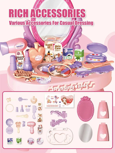 30pcs Kids Dressing Table Toy – Makeup & Jewelry Box, for Girls 3-6 - Merelux Store