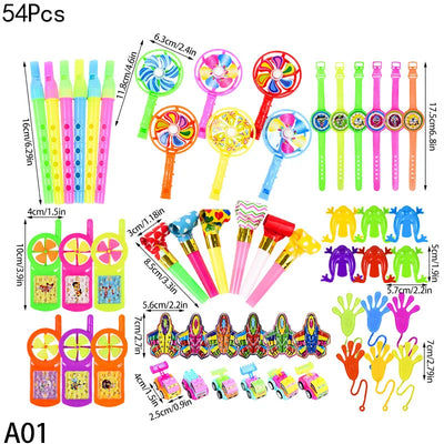 54Pcs Kids’ Party Favors: Whistles, Windmills, Mazes, Pinata Stuffing - Merelux Store