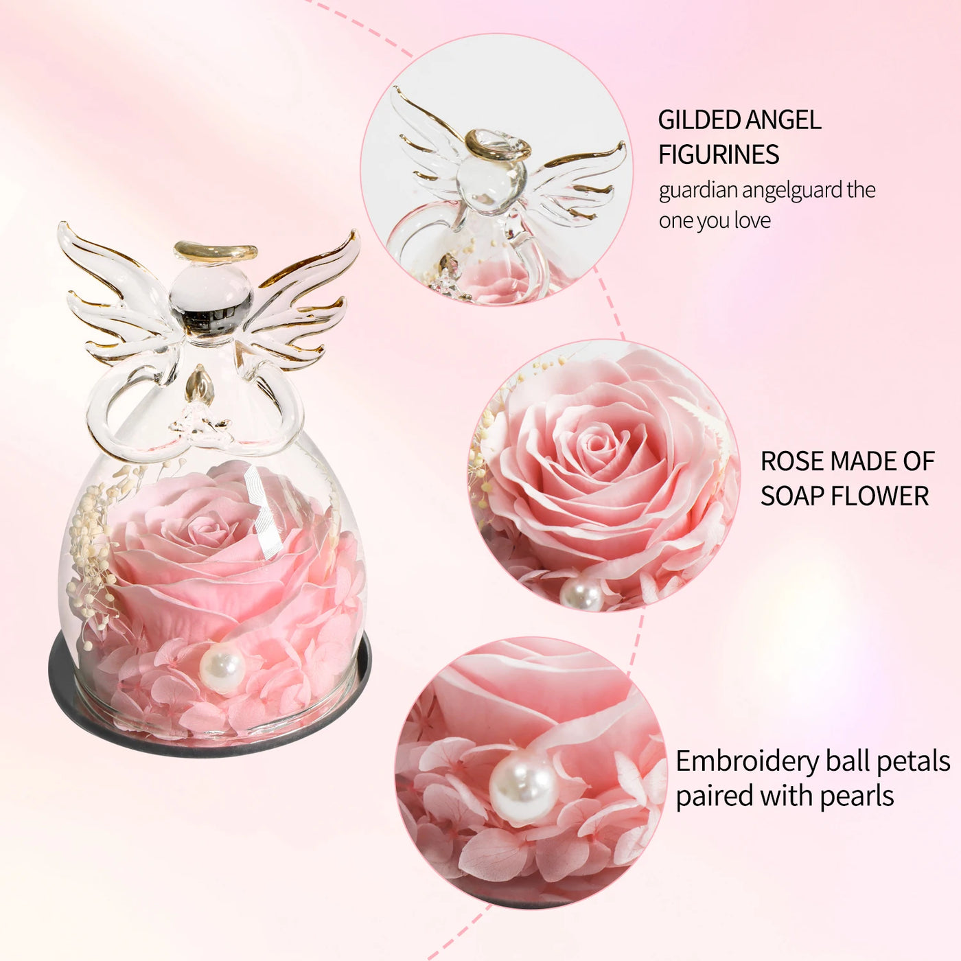 Eternal Soap Rose in Glass Dome – Romantic Angel Design, Ideal Gift for Women - Merelux Store