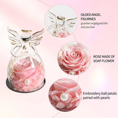 Eternal Soap Rose in Glass Dome – Romantic Angel Design, Ideal Gift for Women - Merelux Store