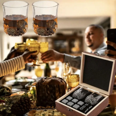 Granite Ice Cubes with Glasses & Wooden Box – Perfect Gift for Men - Merelux Store