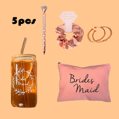 Bridesmaid Proposal Set | 16oz Glass Cups, Makeup Bags, Wedding Gifts