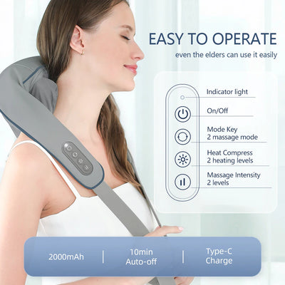 Foreverlily Wireless Neck & Back Kneading Massager. - Merelux Store