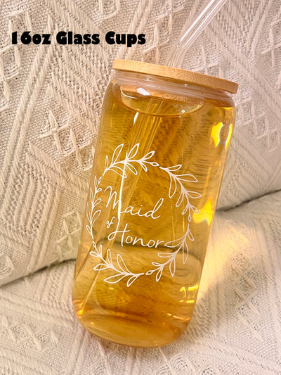 Bridesmaid Proposal Set | 16oz Glass Cups, Makeup Bags, Wedding Gifts