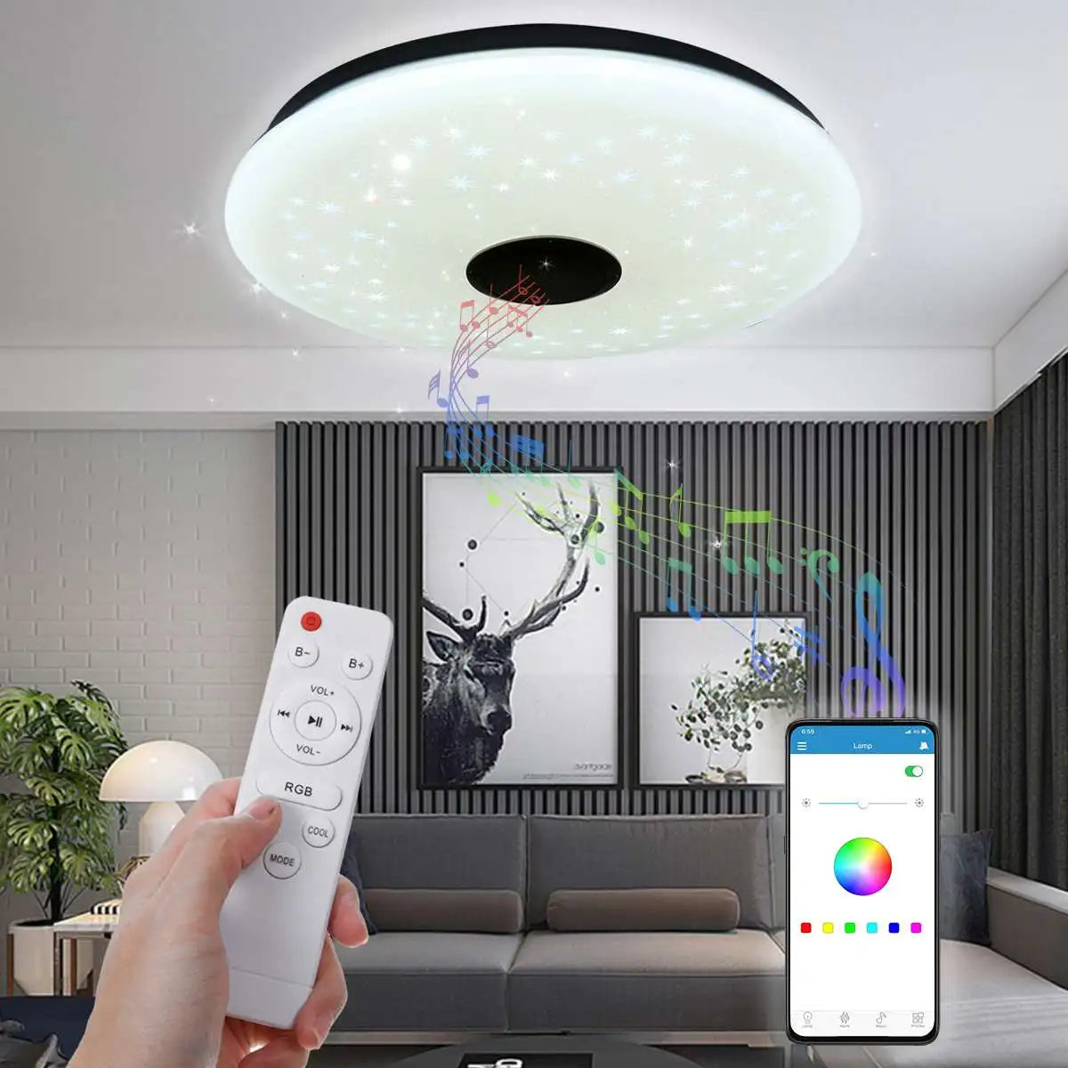 RGB Smart Ceiling Light | LED, WIFI & Bluetooth Control for Living Room - Merelux Store