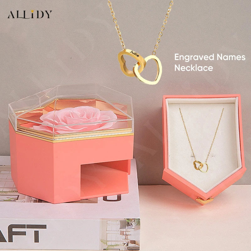 Personalized Name Heart Necklace Rose Box | The Perfect Mother’s Day Gift Set - Merelux Store