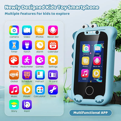 Dual camera, MP3 player, games, and touchscreen for kid's