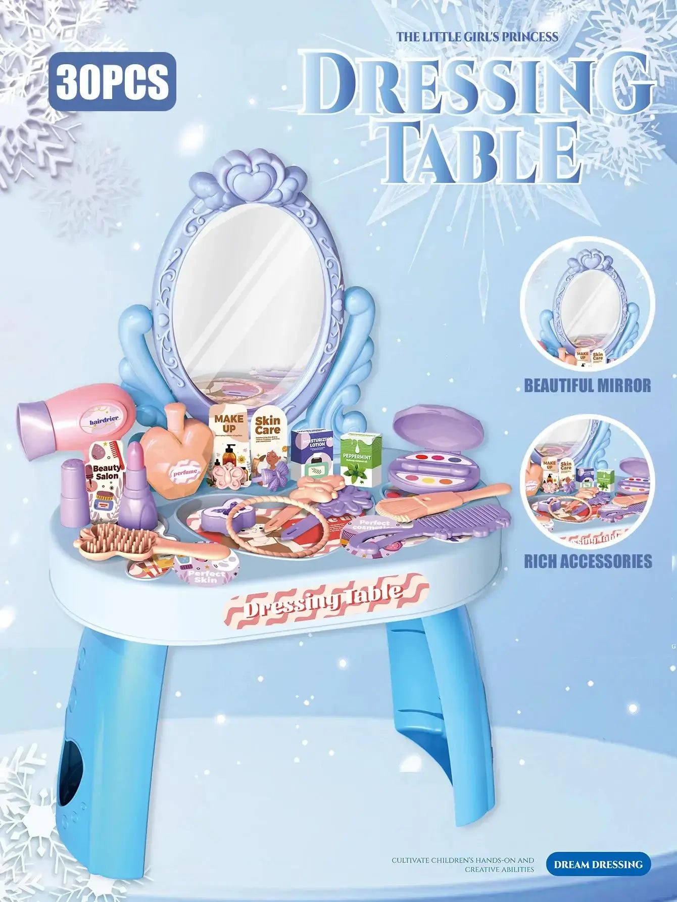 30pcs Kids Dressing Table Toy – Makeup & Jewelry Box, for Girls 3-6 - Merelux Store
