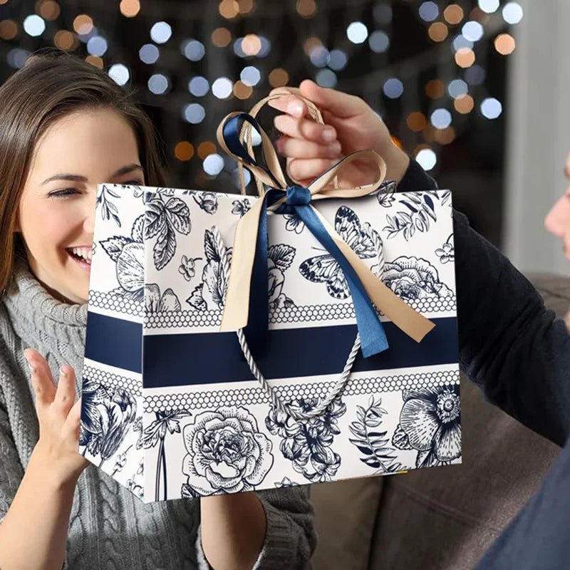 Floral Gift Bags | Fashion Tote with Ribbon for Clothing & Gifts - Merelux Store