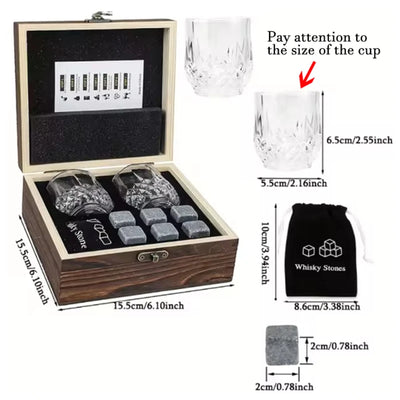 Granite Ice Cubes with Glasses & Wooden Box – Perfect Gift for Men - Merelux Store