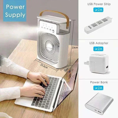 3-in-1 Mini Fan & Air Conditioner | Portable Cooler, Humidifier, LED Light - Merelux Store