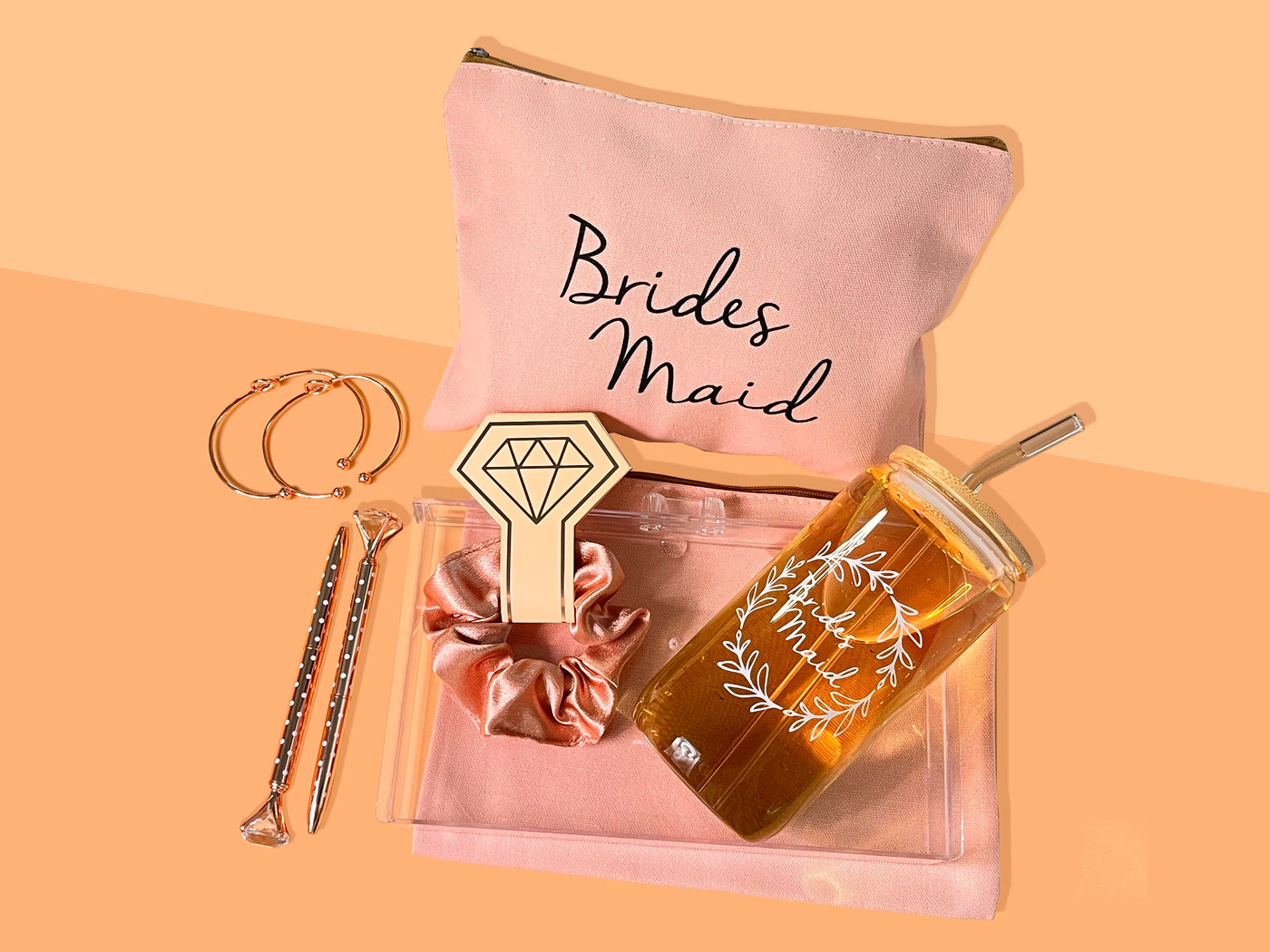 Bridesmaid Proposal Set | 16oz Glass Cups, Makeup Bags, Wedding Gifts
