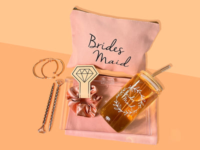 Bridesmaid Proposal Set | 16oz Glass Cups, Makeup Bags, Wedding Gifts