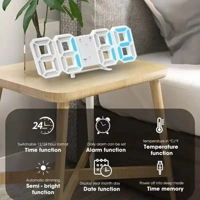 3D Digital Wall Clock | LED Night Mode, Adjustable for Home Decor - Merelux Store