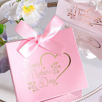 5Pcs Mother’s Day Gift Boxes | Pink & White with Gold Print & Ribbon - Merelux Store
