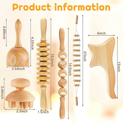 6-in-1 Wood Therapy Tool | Lymphatic, Anti-Cellulite, Muscle Roller - Merelux Store