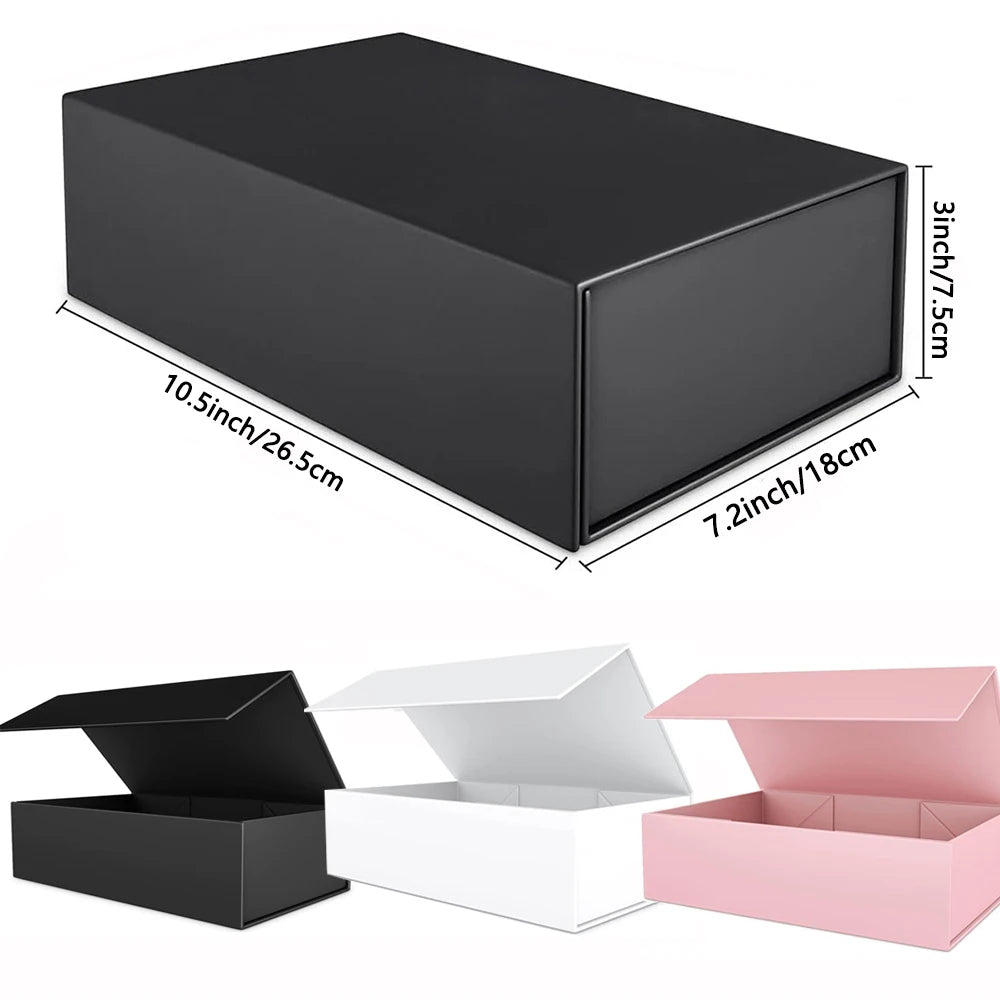 1pc Large Black Gift Box – 10.5 x 7.2 x 3 Inch, Magnetic Lid, Ribbon & Fille