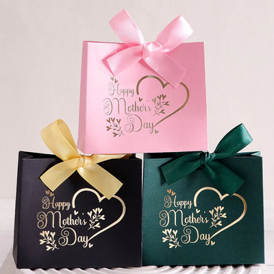 5Pcs Mother’s Day Gift Boxes | Pink & White with Gold Print & Ribbon - Merelux Store