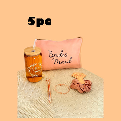 Bridesmaid proposal gift set with 16oz glass cup and makeup bag