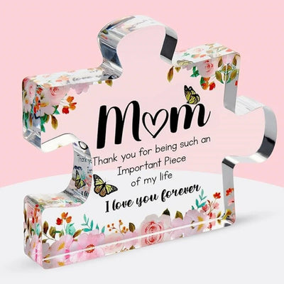 Engraved acrylic puzzle piece gift for mom with heartfelt message