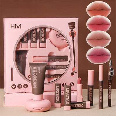 HiVi makeup gift box with lipstick, face powder, and lash glue – Valentine’s Day edition