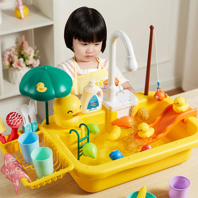 Kids kitchen sink toy with running water and electric faucet